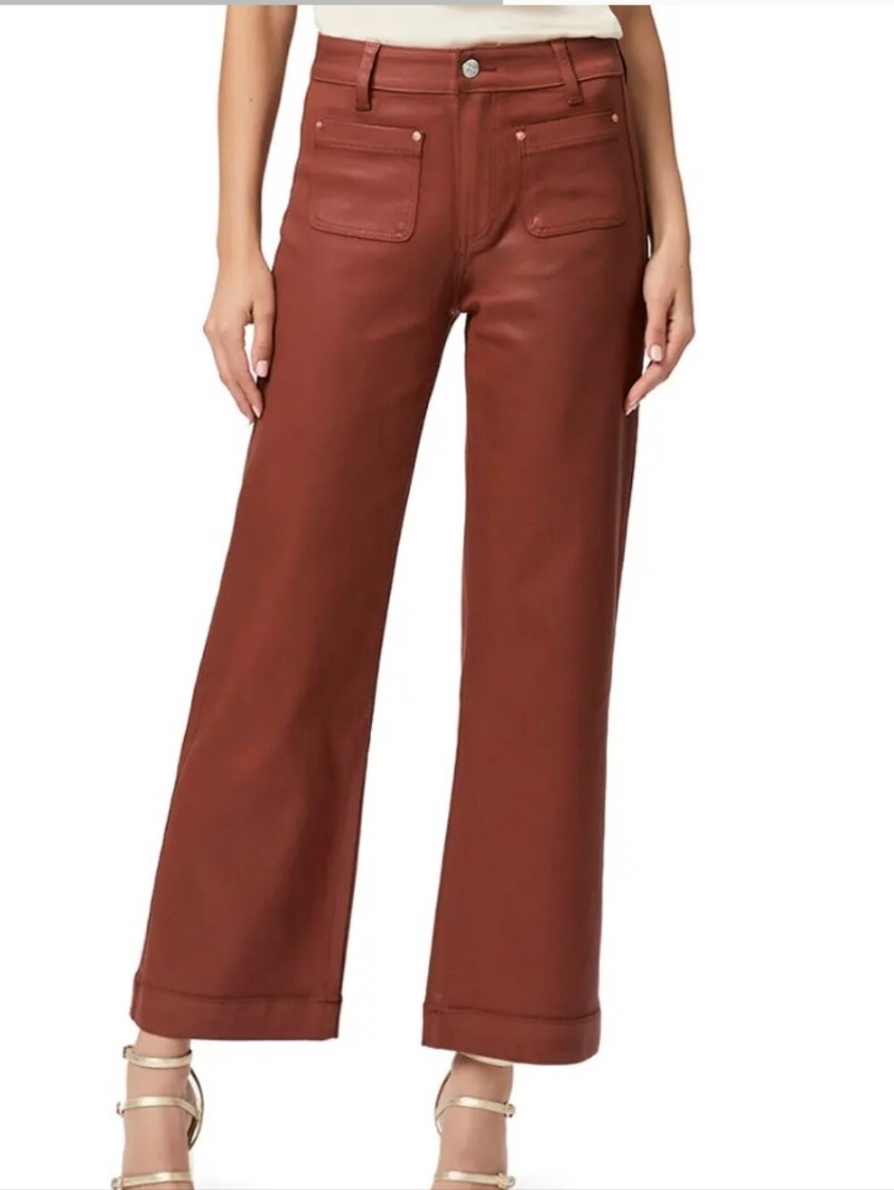 PAIGE Leenah Coated Wide Leg Straight Ankle Pant Rust 28 Minimalist Retro Vibe